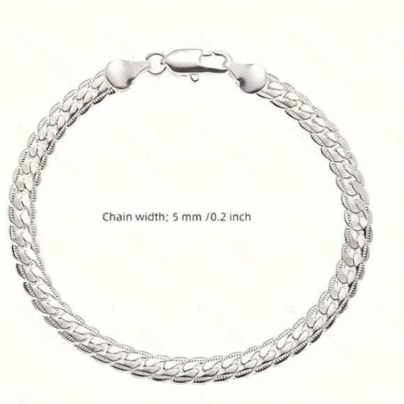925 Sterling Silver Flat Link Chain Necklace & Bracelet Set - Picture 2 of 9